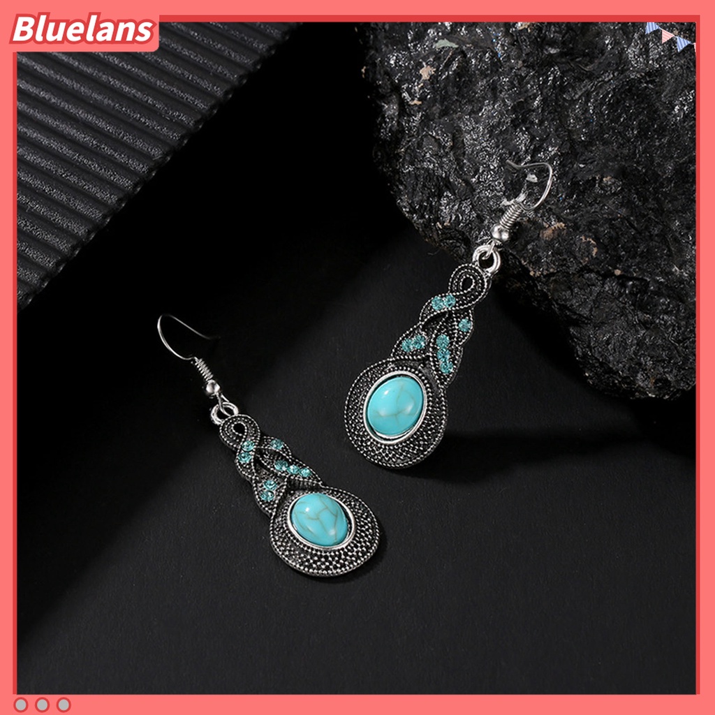 1 Set Perhiasan Kalung Dan Anting Wanita Model Vintage Aksen Turquoise Tiruan Untuk Pesta