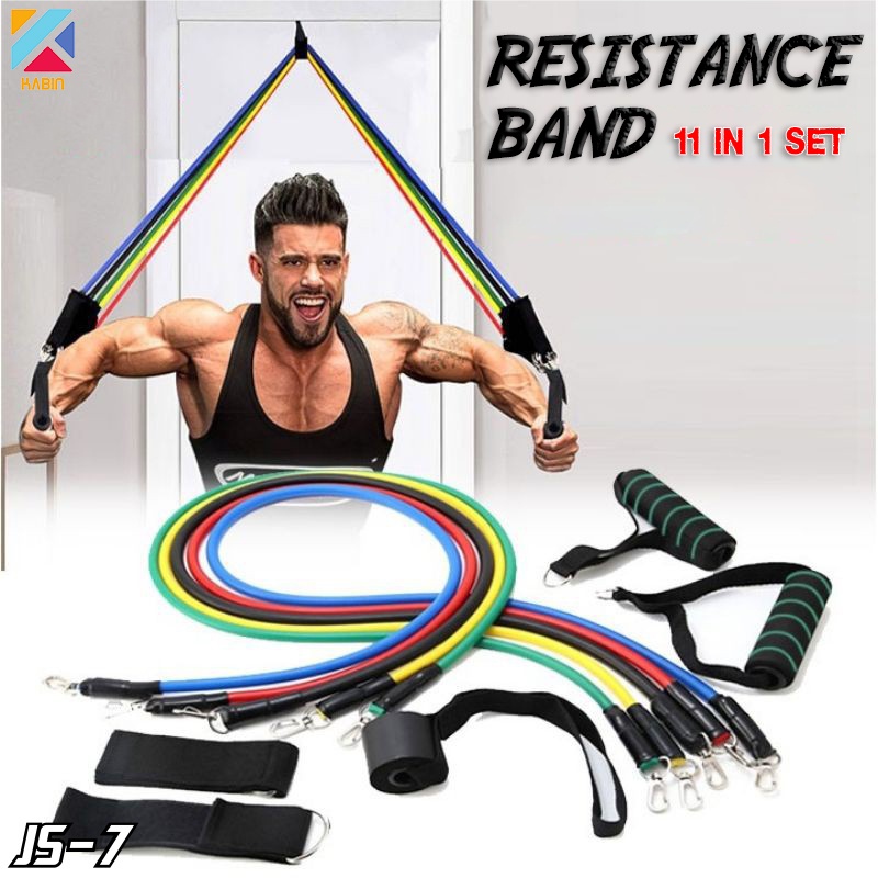 Set Tali Fitnes Resistance Bands 11 in 1 Set Tali Pembantu Fitness Gym Power Alat Olahraga Alat Fitness