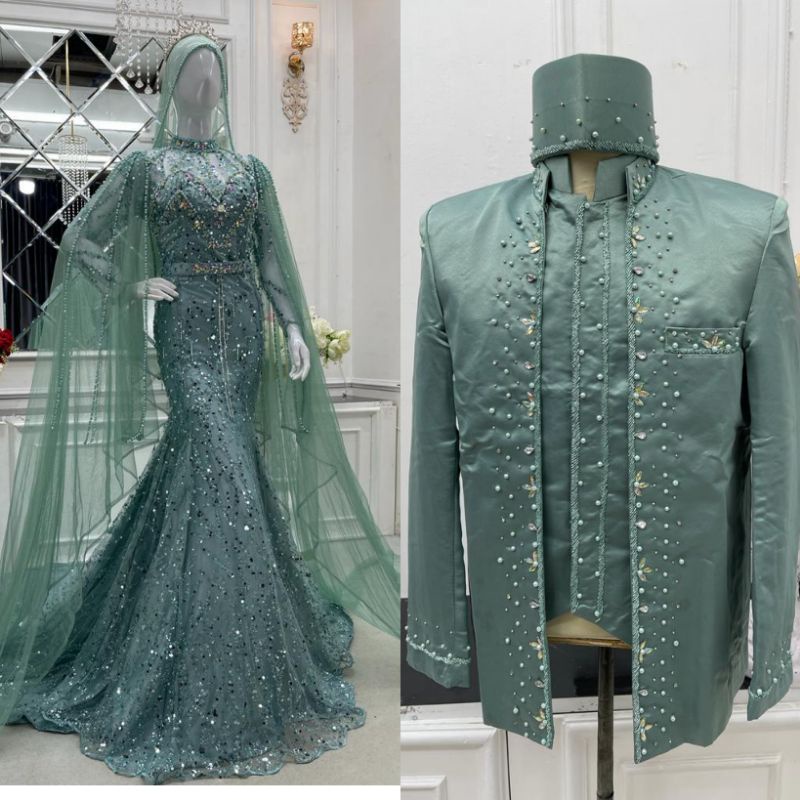 TERBARU//KEBAYA AKAD KOMPLIT TERMURAH//COUPLE SET DUYUNG PREMIUM BEREKOR //BESKAP//KEBAYA