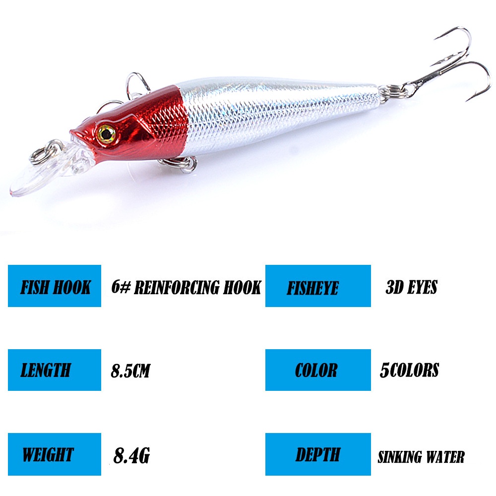 Umpan Pancing Sinking Minnow 8.5cm 8.4g Murah Casting Umpan Fishing Bait 3D Eyes Swimbait Fishing Lure Ikan Kail Bass Wobbler Tackle