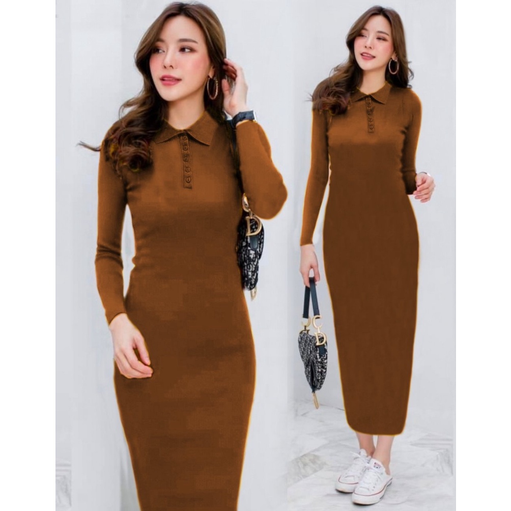 Dress Albia - Midi Dress Wanita Terbaru - Dress Rajut Perempuan - Casual Dress - Pakaian Wanita