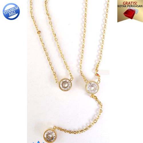 PROMO Gratis Kotak Perhiasan - Kalung Titanium Anti Karat Selamanya Stefan1 Kalung Wanita Model 2 Layer Diamond New - Lovelybutik