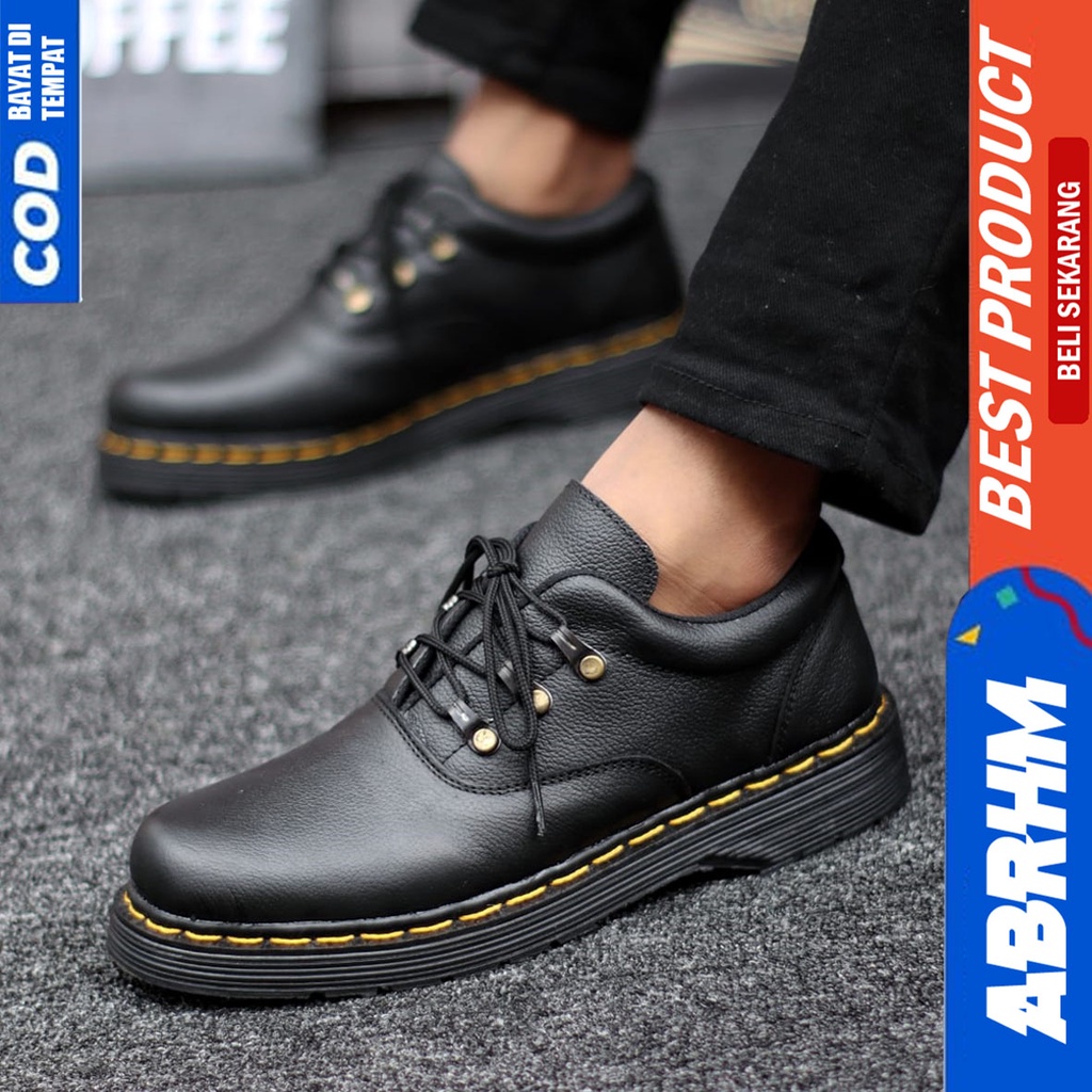 Sepatu Pantofel Kulit Asli Formal Docmart Low Boots Pria Hitam Abrhm Mogi