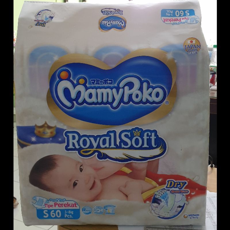 Pampers/Popok Bayi Mamypoko Royal Soft Dry Tipe Perekat Ukuran S 60 pcs