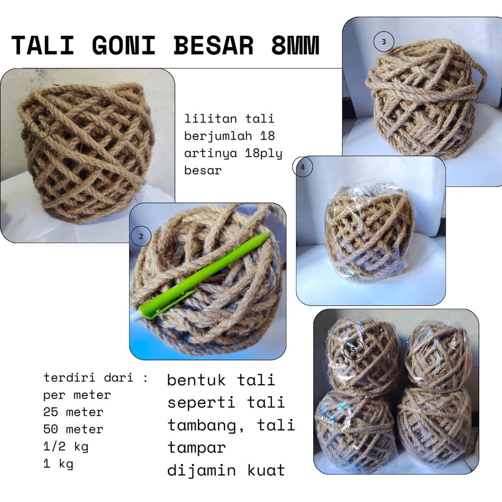 

Tali Tambang Goni/Rami 8mm 25Meter 18PLY BENANG BESAR