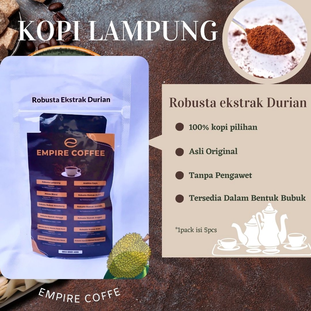 

Empire Coffe-Special Robusta Exstrak Durian Medium Roast 5 sachet