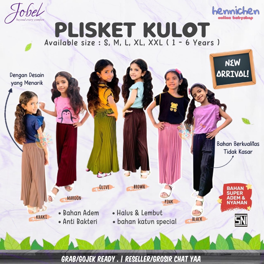 Jobel Plisket Kulot 1-6 Tahun Celana Panjang Kulot Fashion Anak Perempuan