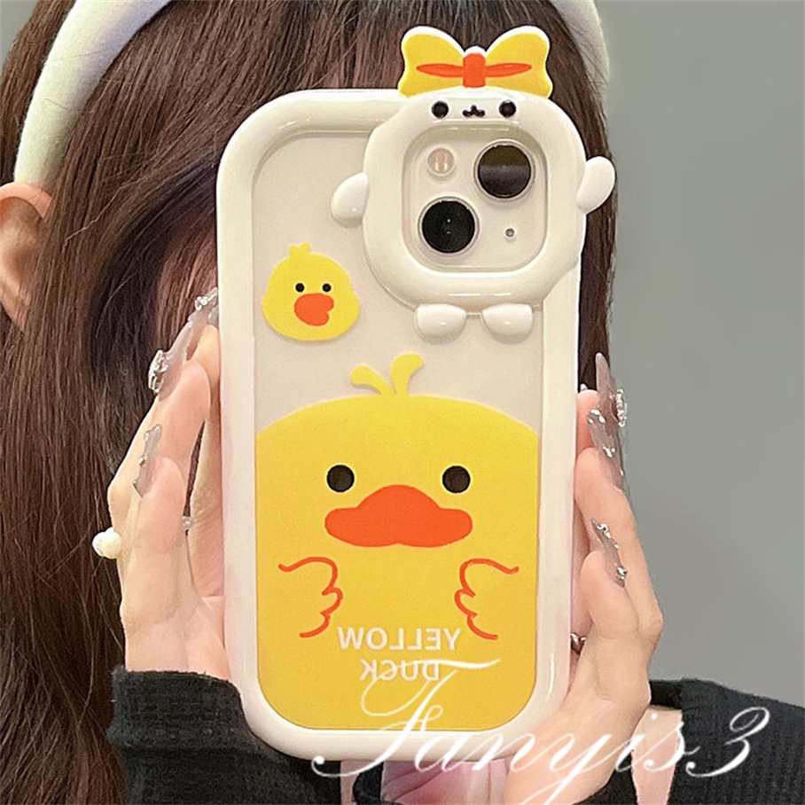 Realme C53 C35 C31 C30 C25Y C21Y C25 C15 C12 C11 C21 C20 C17 C3 Realme 9i 7i 6i 5i 5s 5 Narzo 50A 50i Prime Bebek Kuning Lucu Cute Lens Phone Case Bening Soft Cover Pelindung