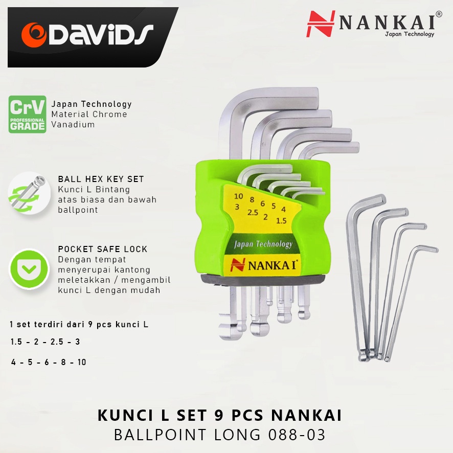 Kunci L Set Konci Baja Ballpoint 9 Pcs Hex Key Nankai 08803