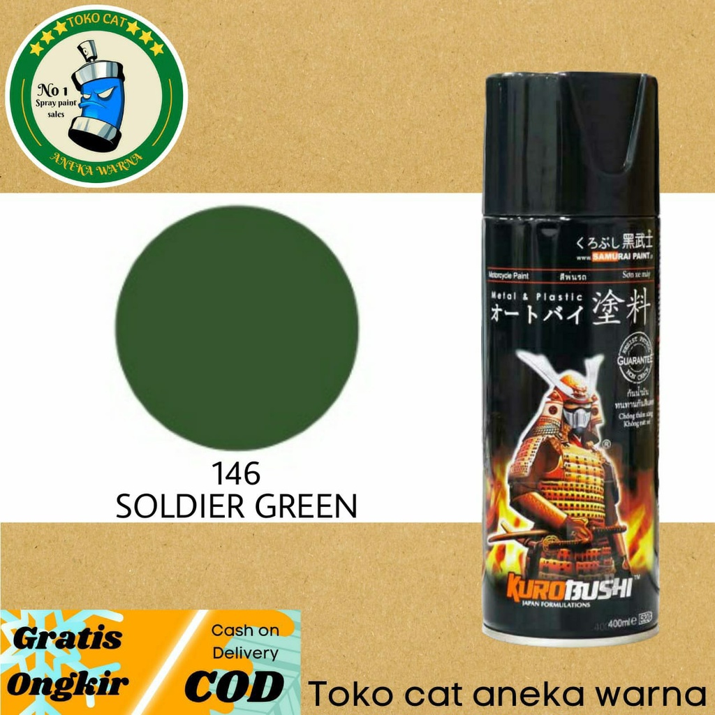 SAMURAI PAINT 146 SOLDIER GREEN HIJAU 400ml pilox pilok cat semprot spray paint untuk body motor mobil helm besi kayu plastik