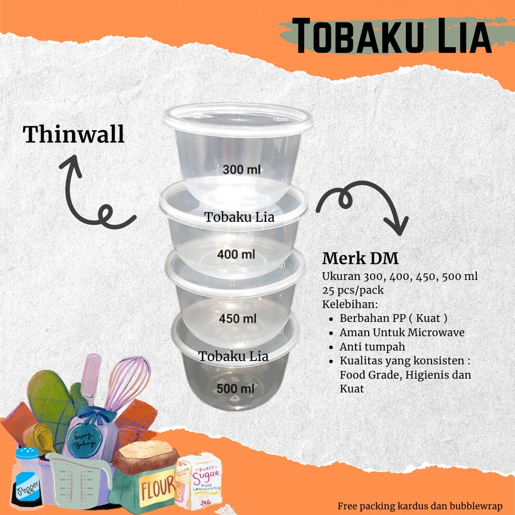 THINWALL DM BULAT 300ML KOTAK MAKAN PLASTIK THIN WALL ISI 25