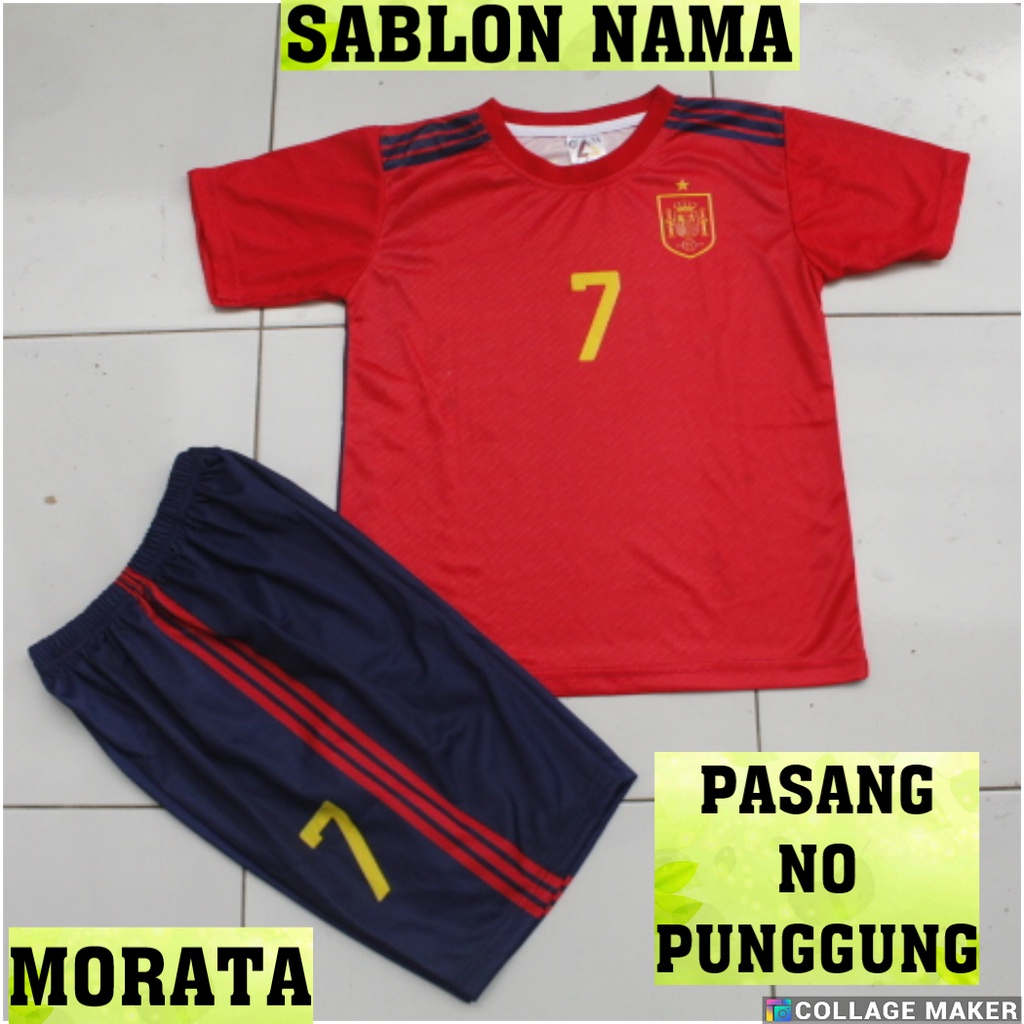 jersey baju bola anak spanyol/setelan baju bola spanyol full printing murah