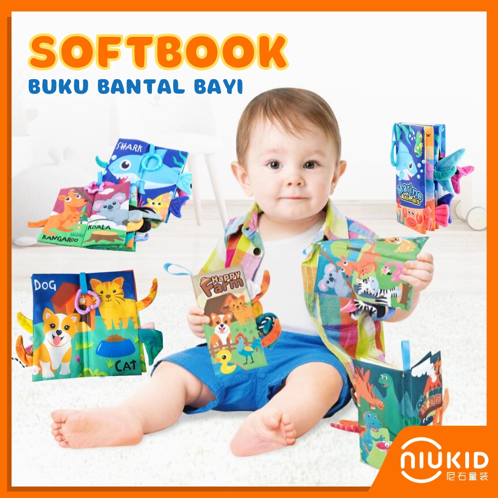 NIUKID BUKU BANTAL EDUKATIF SOFT BOOK  BUKU CERITA MAINAN BAYI BAHAN KAIN MAINAN ALPHABET ANIMAL