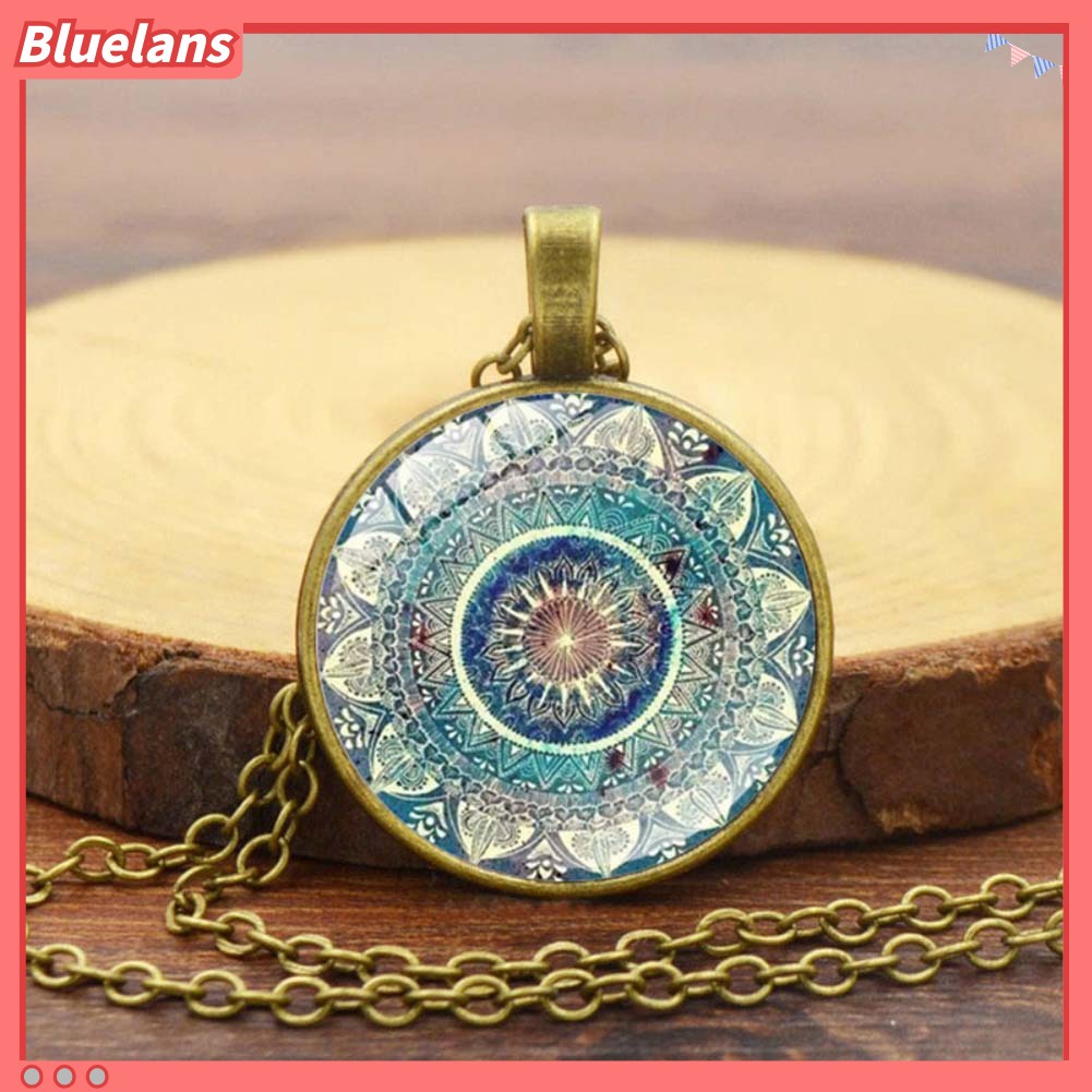 Bluelans Vintage Women Glass Cabochon Pendant Long Chain Mandala Necklace Jewelry Gift