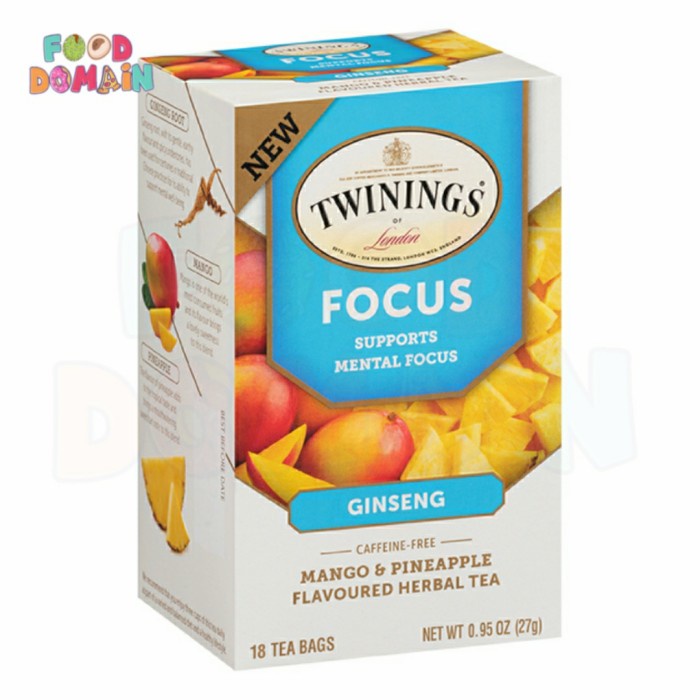 

ORIGINAL MURAH Twinings USA Focus Ginseng Mango Pineapple Herbal Tea 18 Tea Bag 27gr