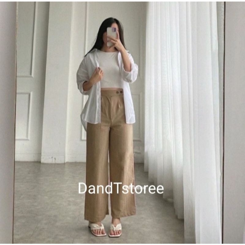 Celana Wanita Kulot Kancing Dua- Celana Wanita - Celana Bahan Linen/Rami