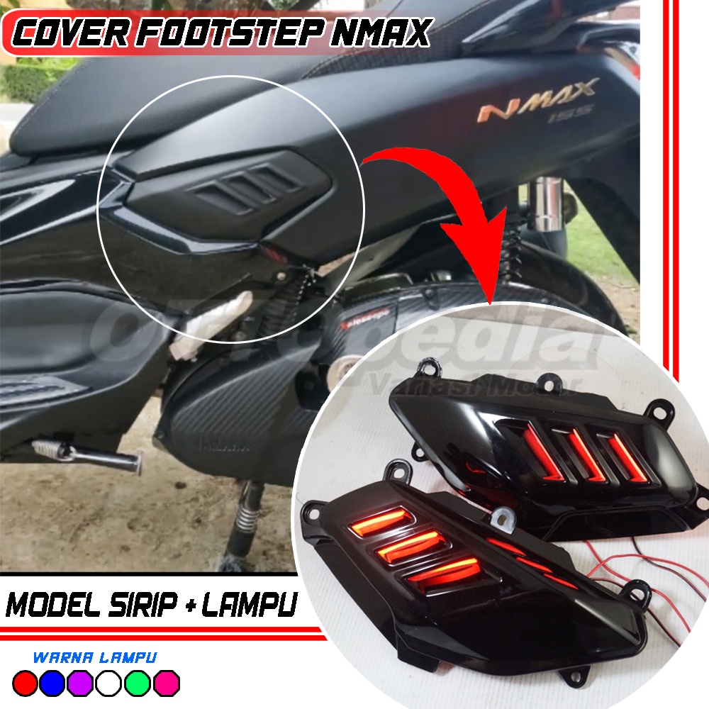 Cover Body Samping NMAX Sirip Hiu + Lampu LED yamaha NMAX OLD Tutup Atas Footstep Hitam Carbon