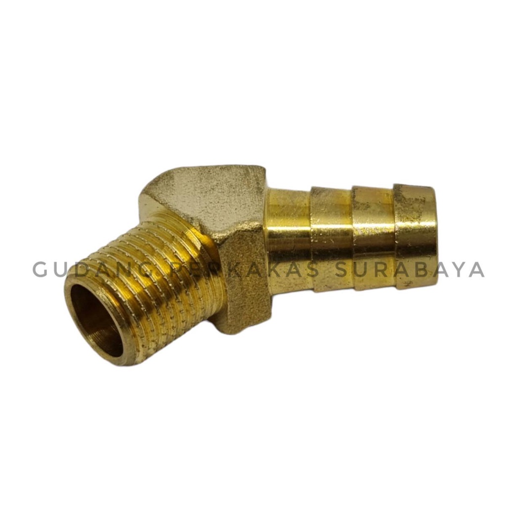 45 DEG KNEE DRAT LUAR PIPA 1/4 M x NEPEL SELANG MALE HOSE BARB ELBOW SAMBUNGAN SELANG FITTING PIPA K