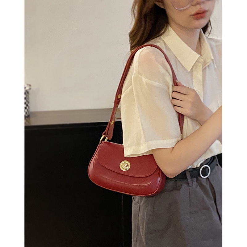 Suhao tas merah wanita musim panas 2022 baru niche fashion retro tas ketiak high-end all-match ins messenger bag