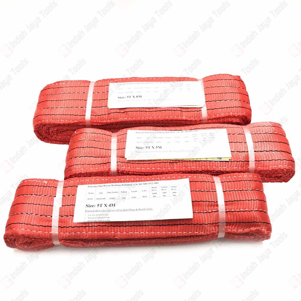 BENZ Webbing Sling Belt 5 TON Merah - Tali Angkat Double Ply