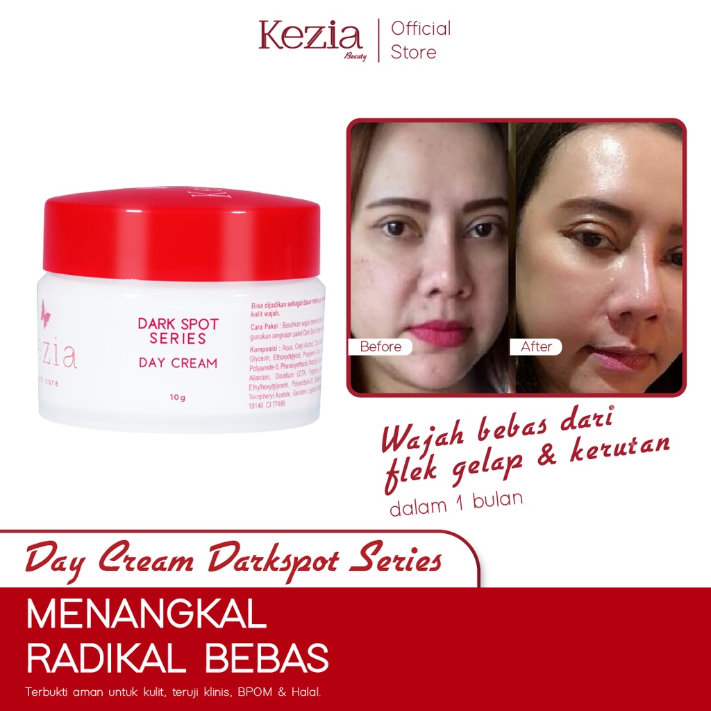 KEZIA Beauty Day Cream Dark Spot 10gr - Pelembap Cream Siang Mencegah Kerutan di Wajah dan SPF 30++