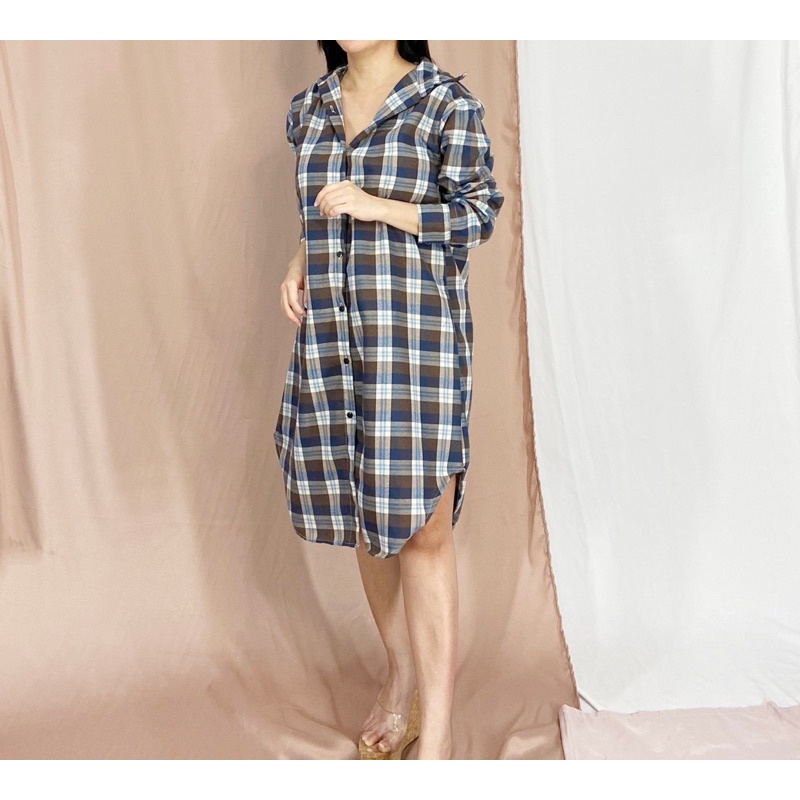 tunik kemeja wanita lengan panjang flanel / tunik flanel kotak kotak / tunik wanita Ld 106