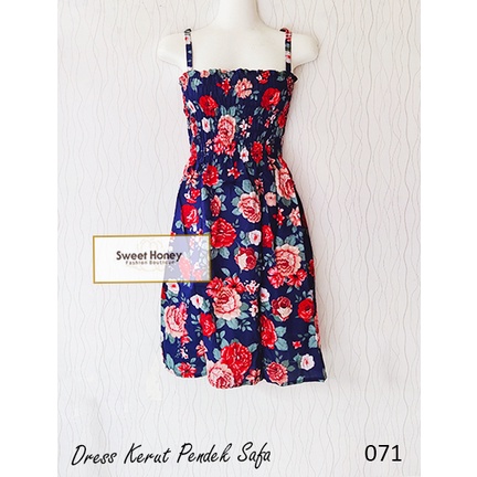 Sweet Honey ~ Dress Kerut Pedek Bali Safa Semok Smoken Motif Bunga Mawar Vanessa dan Etnik Tali Satu BH Part1