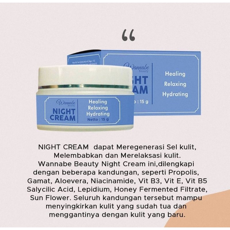 Night Cream Wannabe Beauty||Krim Malam||Healing Realxing Hydratinh