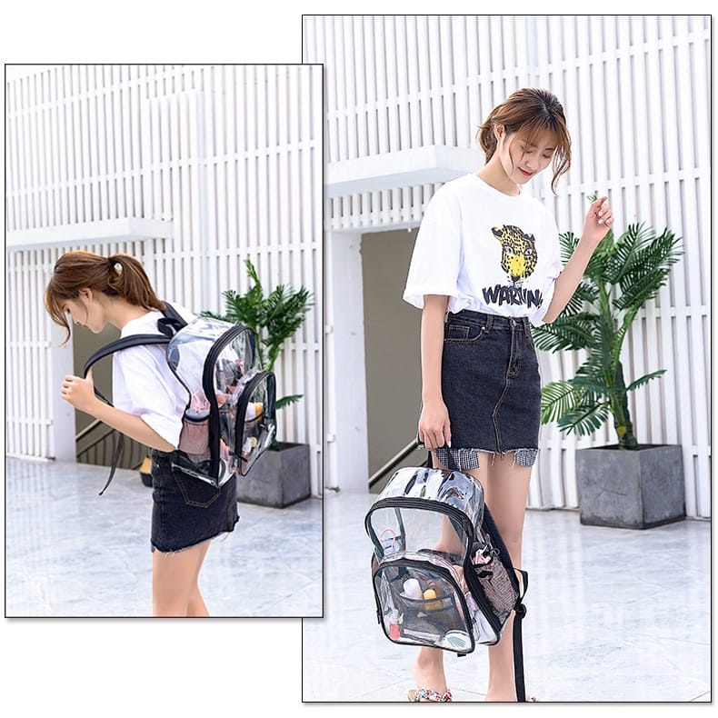 Tas Ransel Backpack Mika Pvc Transparant Unisex Remaja Korean Style