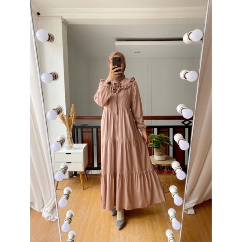 Allea Midi dress katunrayon twill premium Maxi dress muslimah tali pinggang/dress kondangan/hijab ca