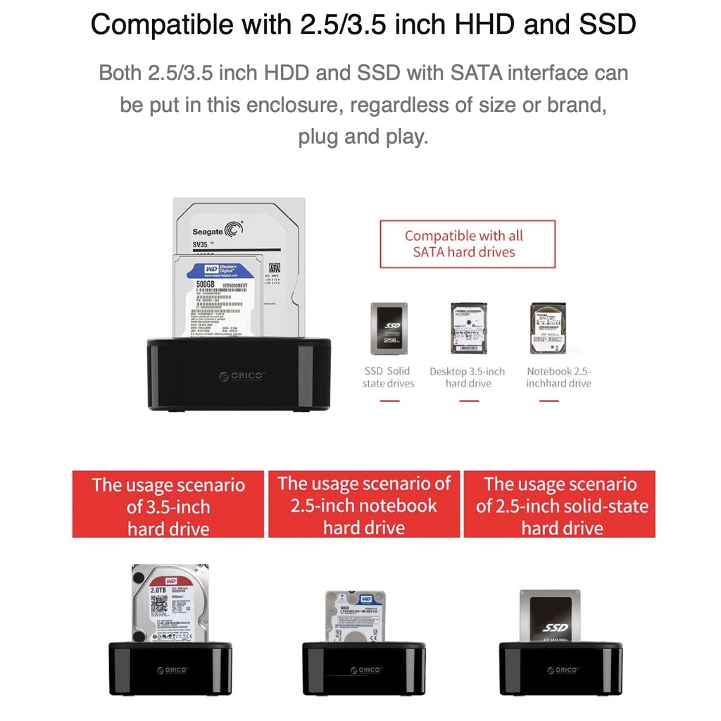 ORICO 6228US3-C 2.5 3.5 in Dual Bay USB 3.0 1 to 1 Clone HDD SSD Dock