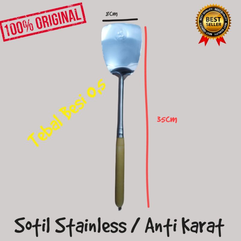 Spatula Stainless Steel - Sodet Gagang Kayu - Sutil Anti Karat - Sotil Masak