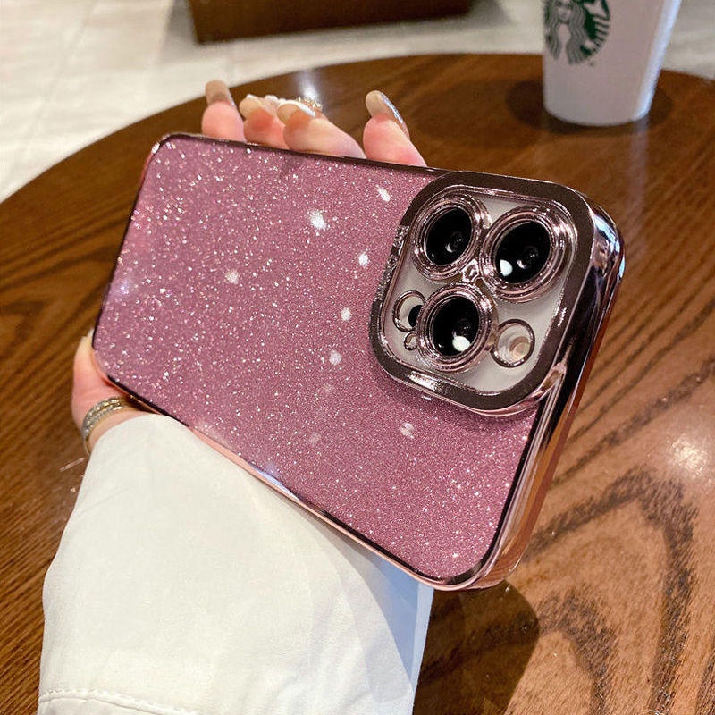 Casing Soft Case iPhone 13 pro Max 12 11 Xs Max Xr X 8 7Plus Desain Plating Glitter Transparan