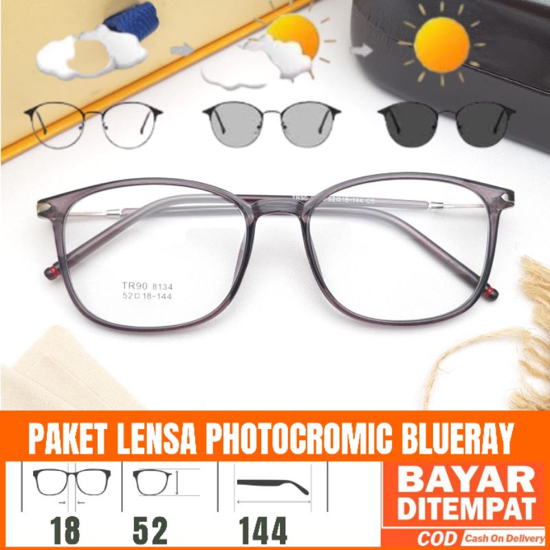 Kacamata Photocromic Blueray 8134 Kacamata Korea Lensa Antiradiasi 2 IN 1