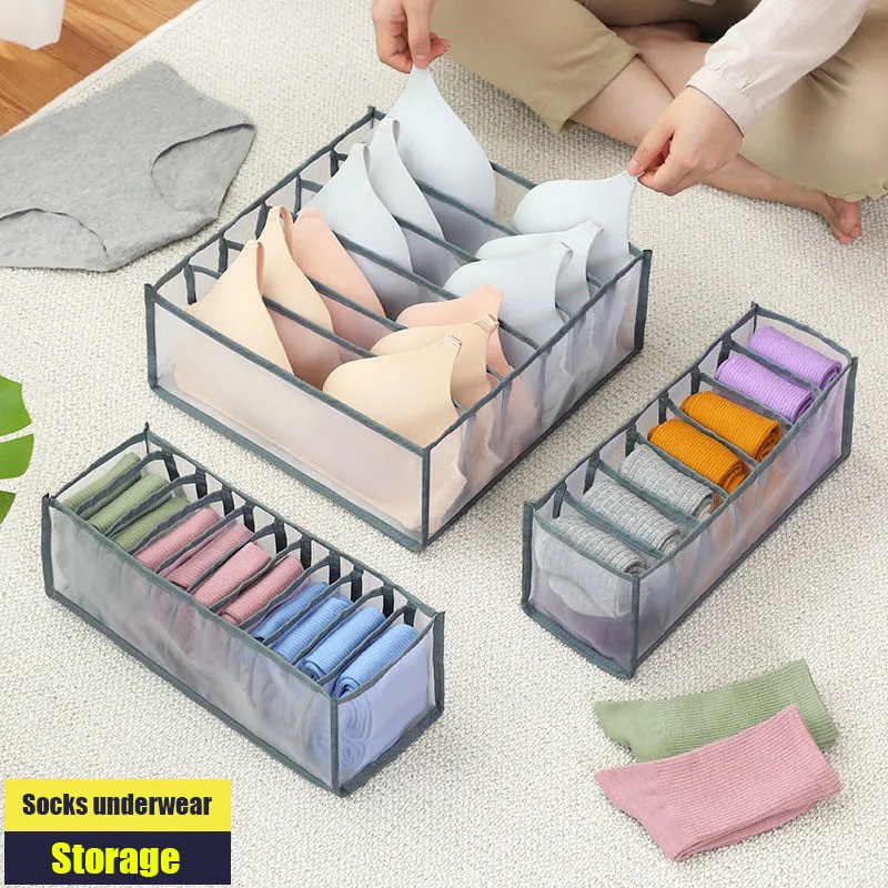 (SNAPCORNER) Tempat Penyimpanan 3in1 Underwear Mesh Storage Box Kotak penyimpanan kaus kaki