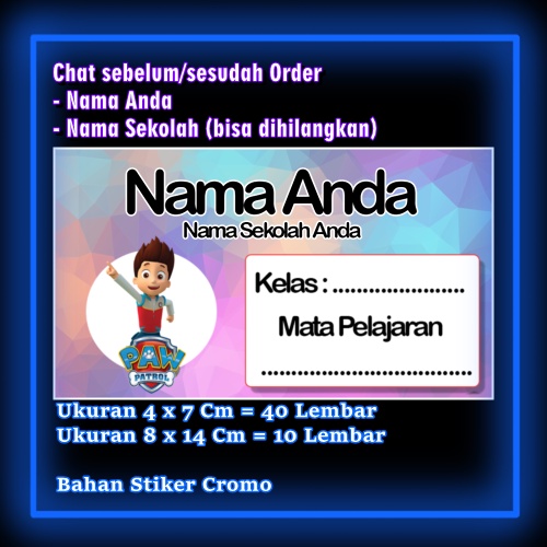 

Stiker Label Buku Pow Patrol Powpatrol Anjing Polisi Kartun Anime Lucu Karakter Lucu Custom Lebel Nama cromo murah 20 Varian berbeda Sticker Pelajaran Mapel buku anak sekolah Vol 5