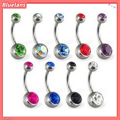 10 Pcs Cincin Tindik Pusar Bentuk Barbel Aksen Berlian Imitasi Warna-Warni