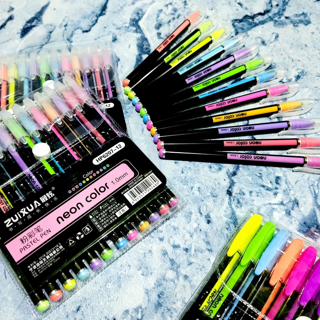 

( SATU SET 12 WARNA ) Neon Color Zuixua Pastel Pen 1.0mm Pulpen Warna Warni Zuixua
