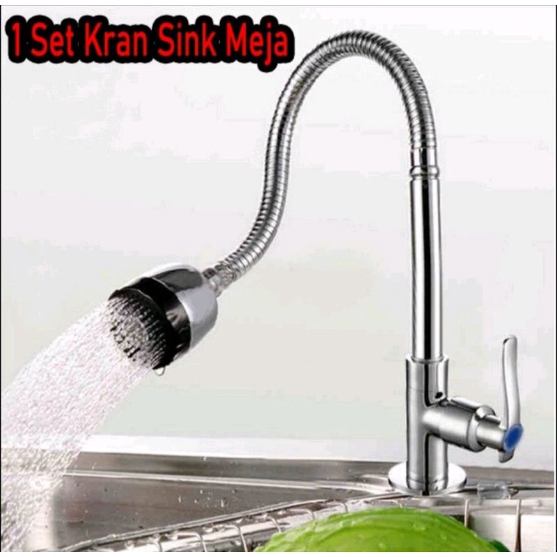 SET KRAN SINK TEMBOK LEHER ANGSA FLEKSIBEL STAINLESS CHROME BERKUALITAS