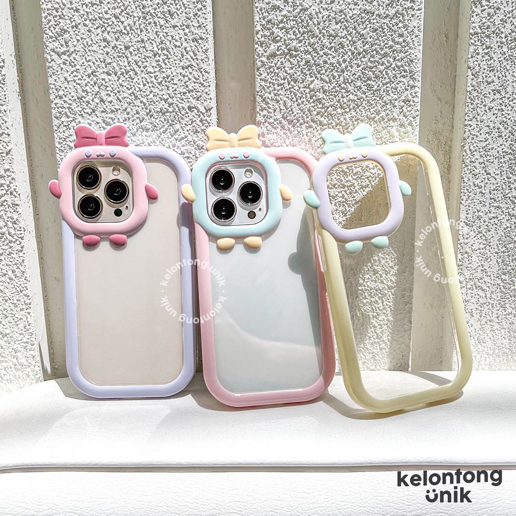 For iPhone - 3D Cute Little Monster with Bow 2 in 1 Soft Case/ Casing Kamera Pita