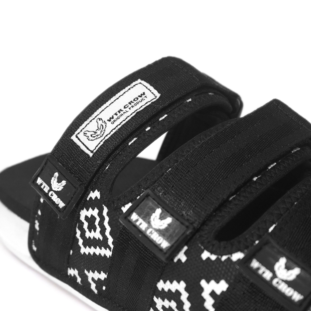 Sandal Slide pria  Anti Slip Velcro Kanvas Motif Batik Hitam Putih Velcro WTR Crow Combet Dewasa