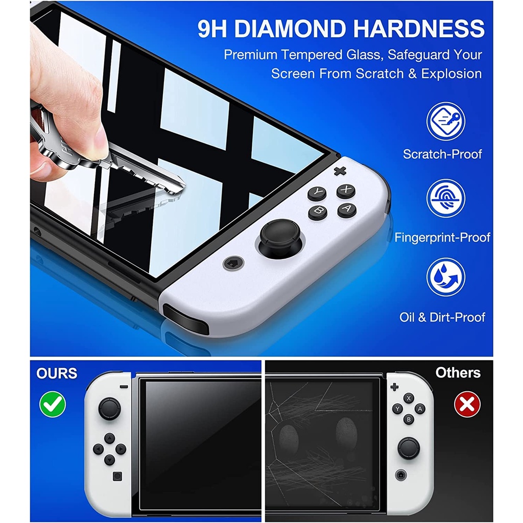 Anti Gores Tempered Glass Screen Protector 3 Pack for Nintendo Switch Oled