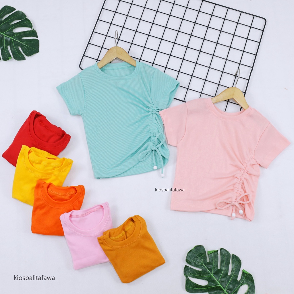 Lalisa Crop Top 2-5 Years / Kaos Knit Anak Perempuan Polos Baju Serut Anak Perempuan Blouse Atasan Bahan Cotton Rib Tebal Stretch Balita 2-5 Tahu Babycinnamon