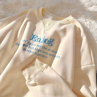 Image of Sweater Enjog | Korean Style | Pakaian Wanita Dan Pria | Bahan Fleece | Bordir | Allsize