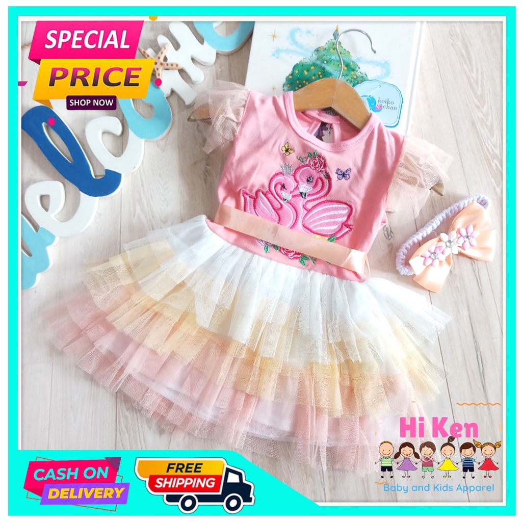 Baju Dress Anak Bayi Perempuan FLAMINGGO FLOWER Umur 6 9 12 18 Bulan Gratis Ongkir Bisa COD | Pakaia