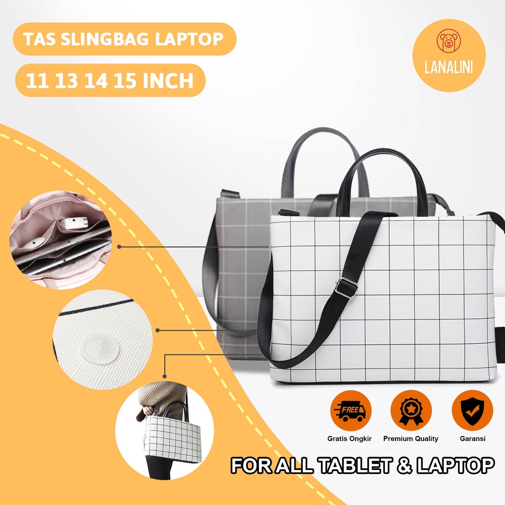 Sleeve Pouch Sarung Tas Bag Case Ipad Tab Tablet Macbook Air Pro Laptop Asus Acer Lenovo HP Huawei 11 12 13 14 15 inch Motif Polos Warna Putih  Abu abu Grey Cute Murah Korean Model Tali Jinjing Selempang Waterproof Tahan Air Slot Stationary