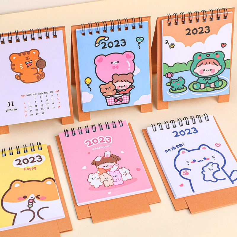 2023 Kalender Meja Mini Motif Kartun Hewan Lucu Untuk Stationery Sekolah / Kantor