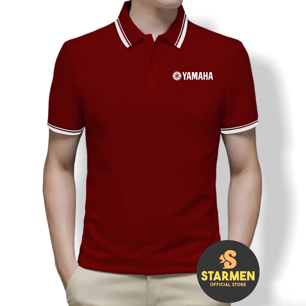 Kaos Polo Shirt Pria Kerah List Putih Logo YAMAHA