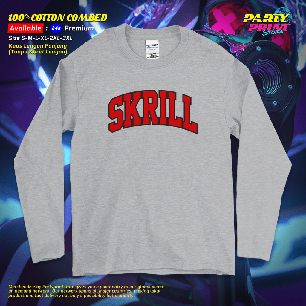 Partyprintstore Kaos Lengan Panjang Pria Band Dj Skrillex Skrill