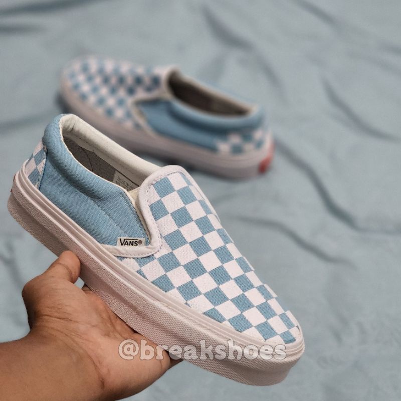 Sepatu vans slip on checkerboard sky blue anak dan dewasa couple